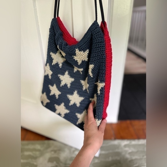 Knit American Flag Sack Bag Summer Red White and Blue - Picture 2 of 8